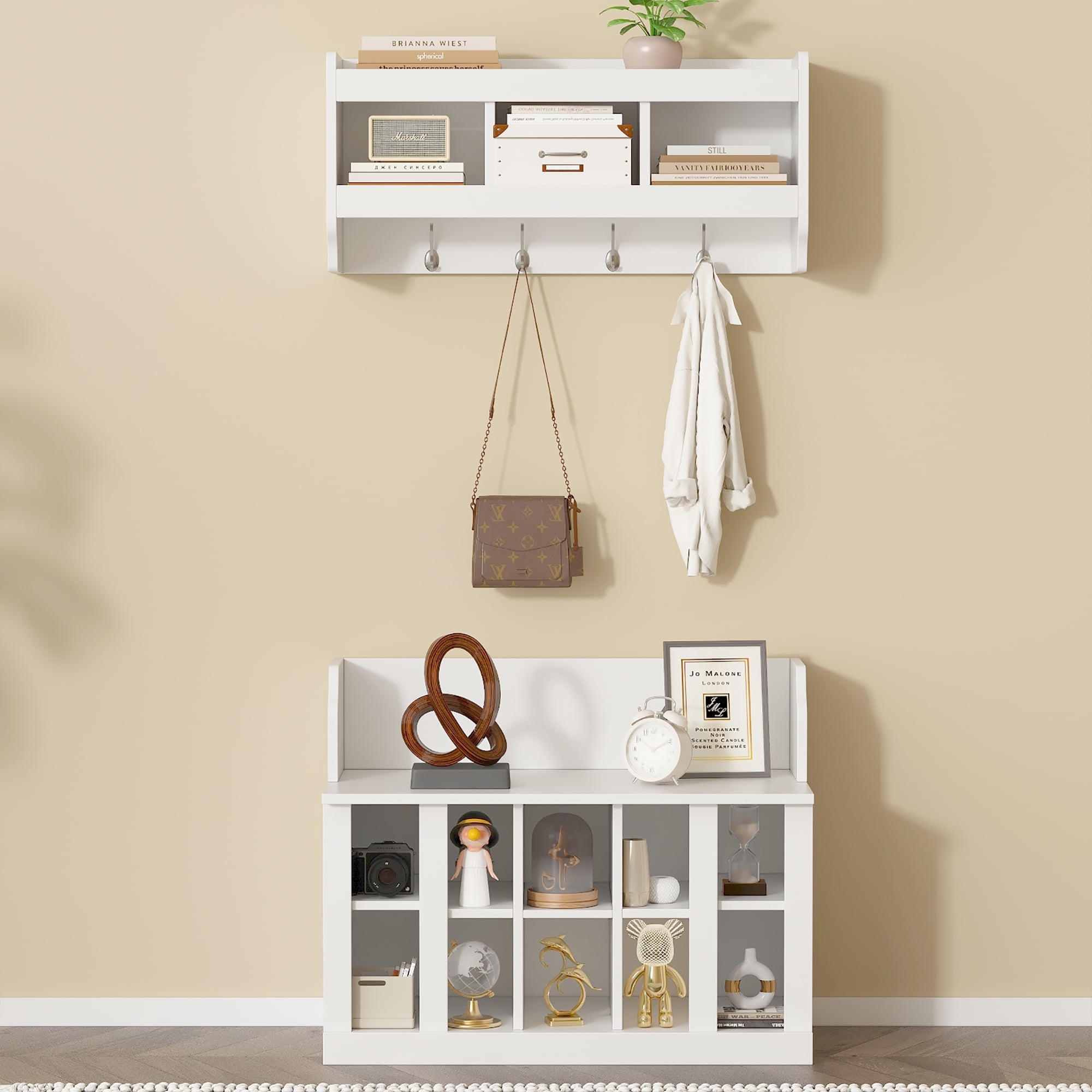 EUROCO 3-in-1 Adjustable Hall Tree with Storage, Practical Wall Mounted ...