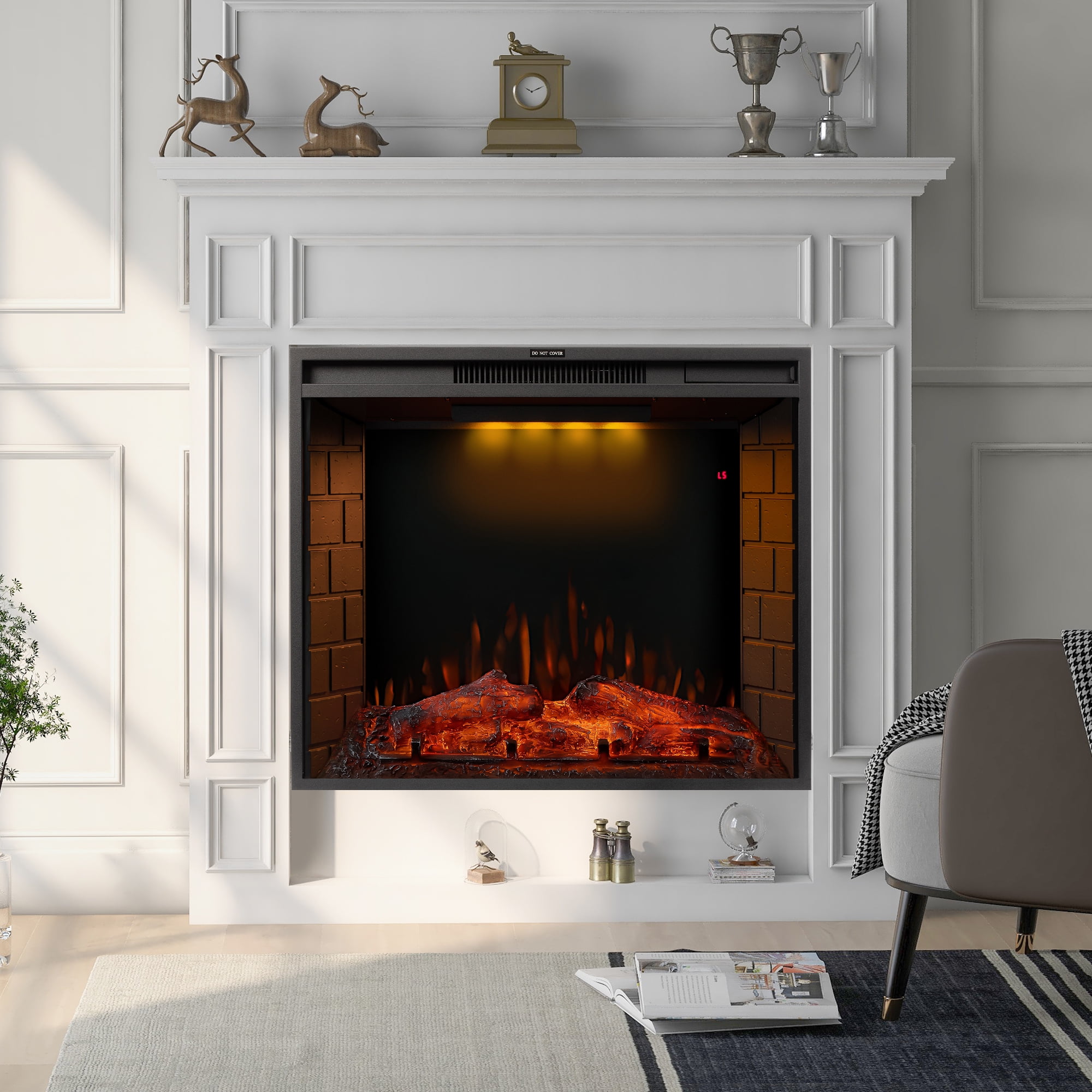EUROCO 30 inch LED Recessed Electric Fireplace with 3 Top Light Colors, Remote Control, Adjustable Heating, and Touch Screen 1500W, Black