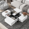 thumbnail image 1 of EUROCO 31.5" Square Coffee Table with 4 Hidden Storage Compartments, Sofa Side Tea Tables with Extendable Sliding Tabletop, UV High-gloss Finish Coffee Table for Living Room, 1 of 8
