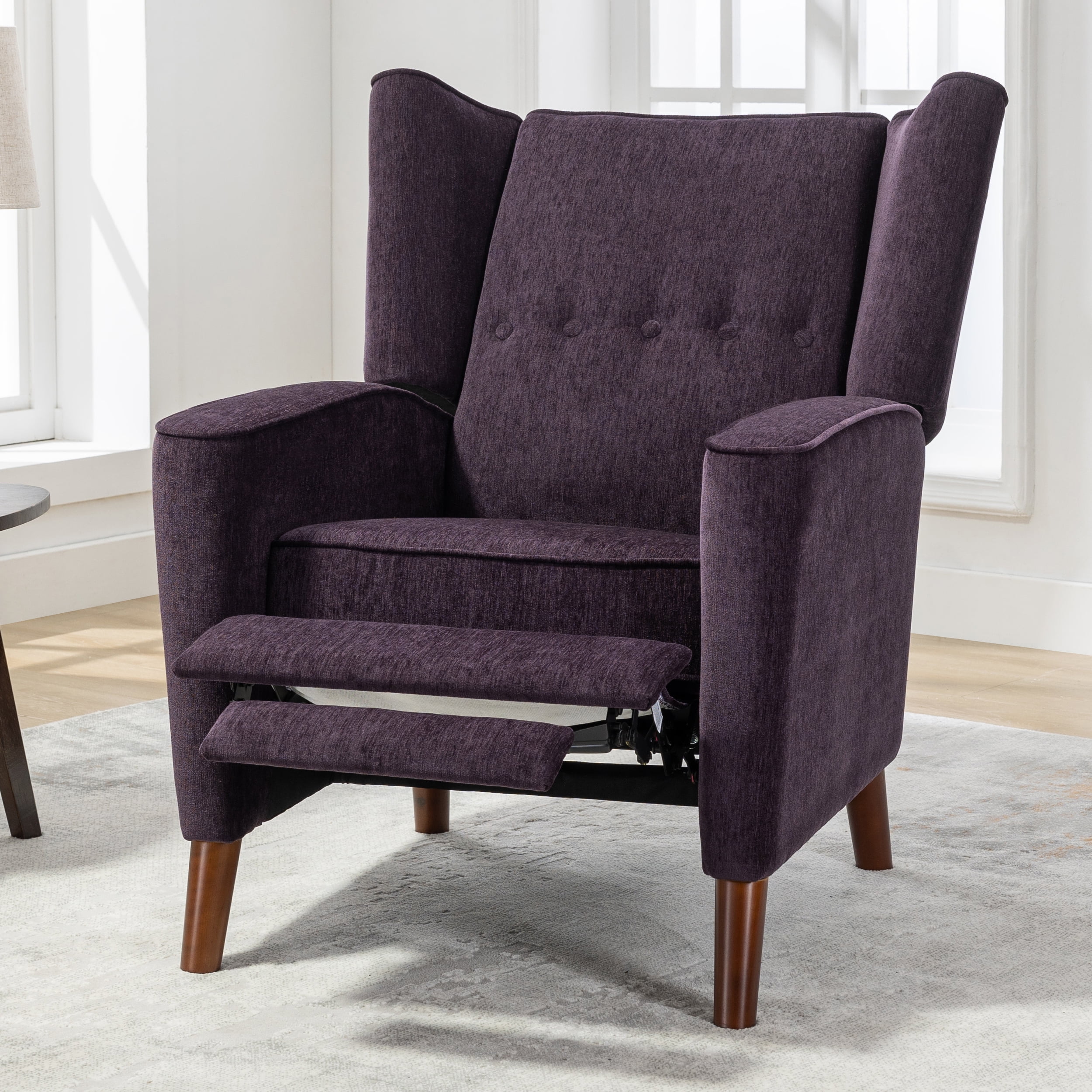 EUROCO 34.25"W Chenille Wingback Chair for Adults, Modern Button Tufted Recliner Chair with Armrest ,Footrest and Solid Wood Legs, Manual Recliner Chairs for Living Room, Nursery