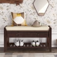 thumbnail image 1 of EUROCO 35" Shoe Rack Storage Bench, Entryway Wood Bench with Cushioned Seat, 2 Drawers and Bottom Shelf, White, 1 of 8