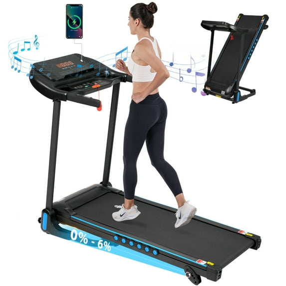 EUROCO 350LBS Treadmill with Adjustable Incline, 3.0HP Portable Folding Electric Exercise Treadmill with Type C & USB Charge, Bluetooth Speaker