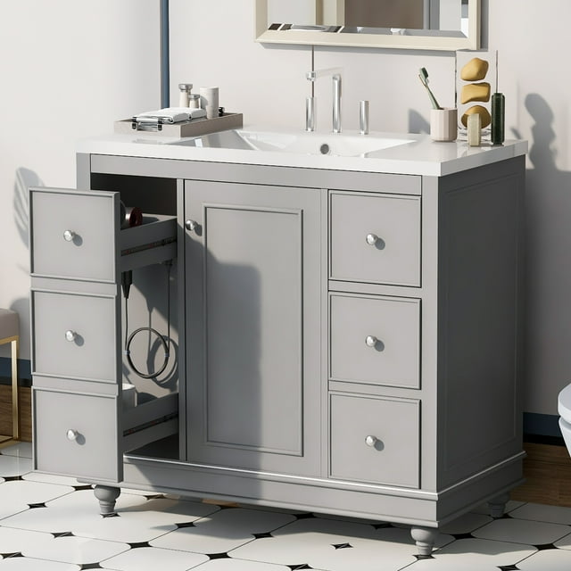 EUROCO 36" Bathroom Vanity with Sink Bathroom Vanity Cabinet with 4 ...