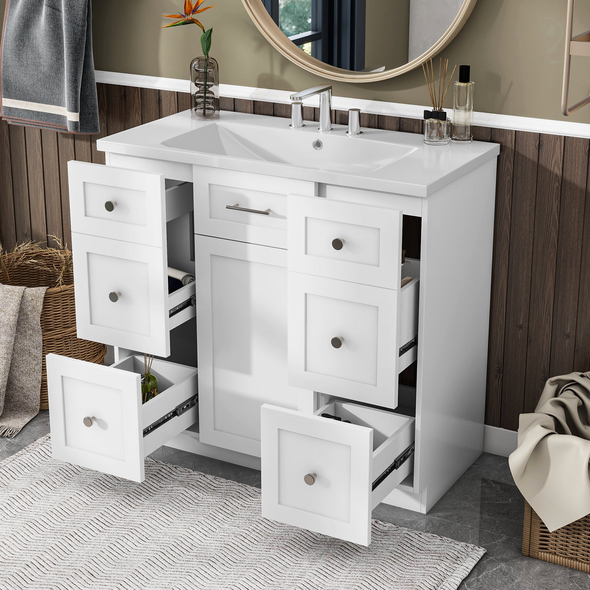 EUROCO 36" Bathroom Vanity with Sink Freestanding Bathroom Vanity Cabinet with Resin Integrated ...