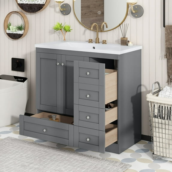 EUROCO 36" Free-Standing Bathroom Vanity with with Sink,Undermount Sink Bathroom Cabinet with Soft Closing Doors and 4 Storage Drawers,Gray