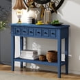 thumbnail image 1 of EUROCO 38.2" Console Table,Sofa Table Entryway Table with Rubber Wood Legs,2 Drawers and Open Shelf,Rustic Hallway Accent Table for Living Room, Entrance,Navy, 1 of 8
