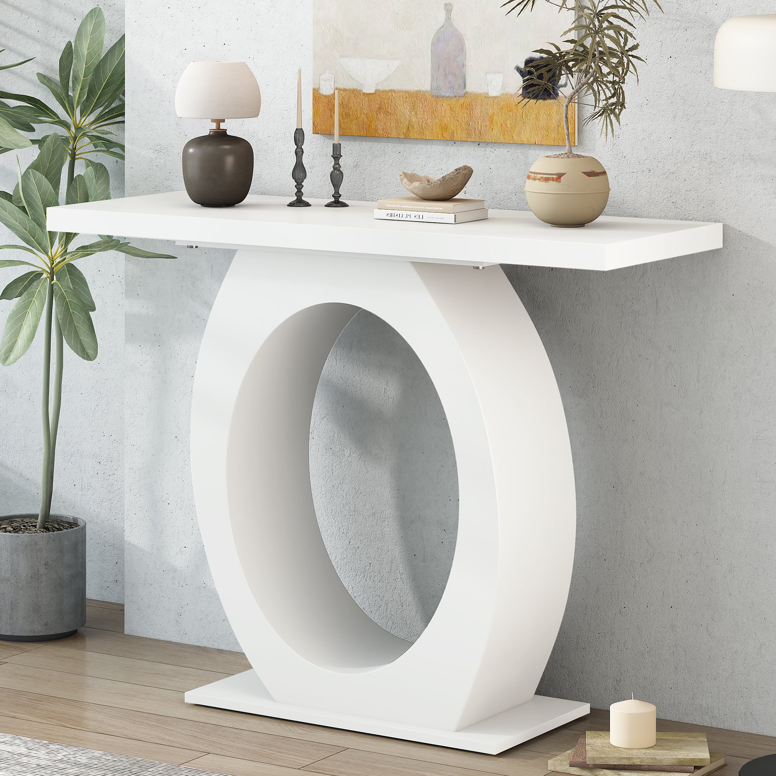 EUROCO 39.4" Console Table,Sofa Table Entryway Table with Egg-Shaped Base,Narrow Wood Accent Tables for Living Room,Hallway,Foyer,Beige