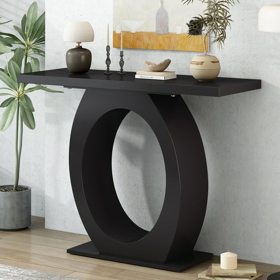 EUROCO 39.4" Console Table,Sofa Table Entryway Table with Egg-Shaped Base,Narrow Wood Accent Tables for Living Room,Hallway,Foyer,Black
