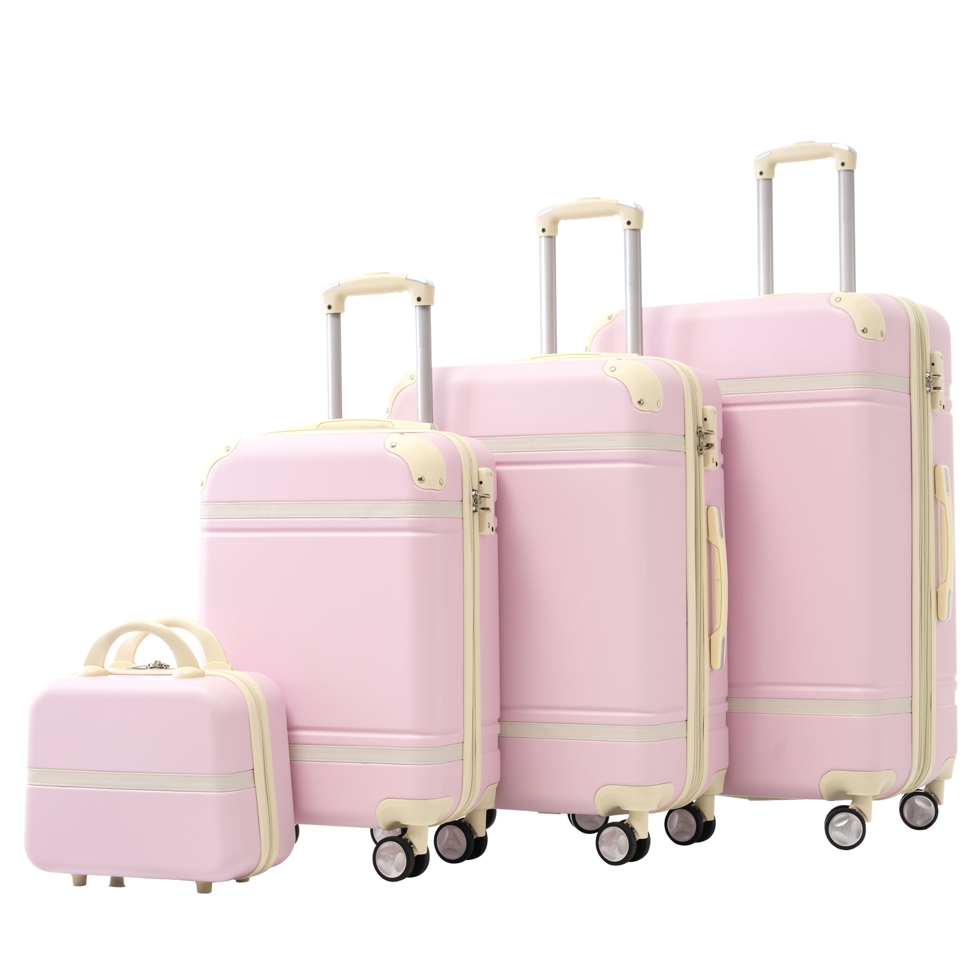 EUROCO 4-Piece Luggage Sets,Hardside Expandable Carry On Suitcase with TSA Lock,Cosmetic Case and Double Spinner Wheels,Lightweight Travel Luggage(20"/24"/28"),Light Pink