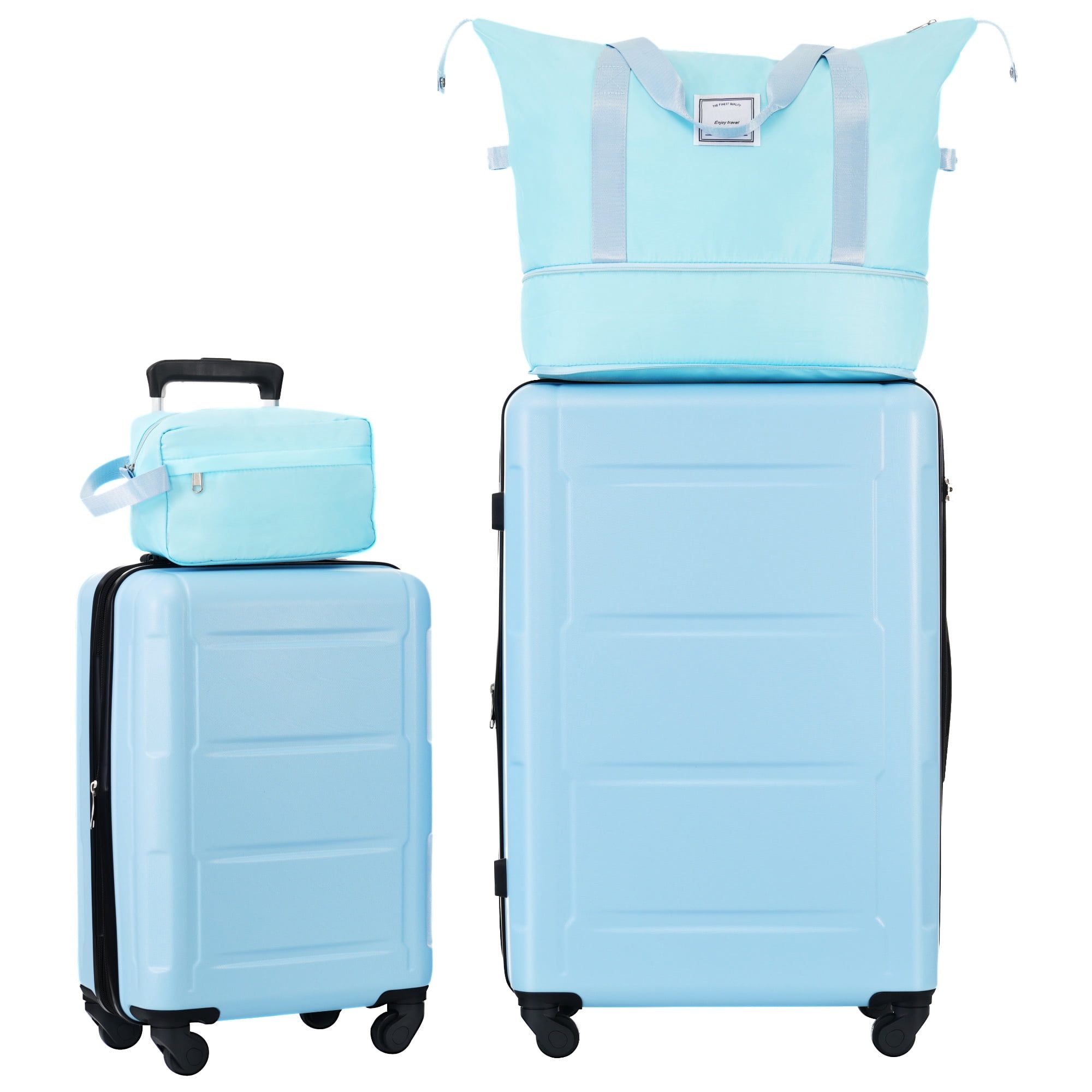EUROCO 4-Piece Luggage Sets with Expandable Spinner Wheels,Hardside Carry On 20"& 28" Checked Luggage Set with TSA Lock and Scratch-Resistant Surface, Light Blue