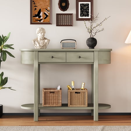 EUROCO 40" Narrow Console Table,Retro Entryway Table with Open Storage Shelf, 2 Drawers and Corner-Curved Design,Sofa Table Behind Couch for Entryway, Hallway and Living Room,Grey