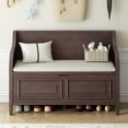 thumbnail image 1 of EUROCO 41.9" Rustic Storage Bench, wood Entryway Multifunctional Storage Bench with Armrests, Safety Hinge, Lift Top Storage and Removable Upholstered Seats for Living Room, Hallway, Espresso, 1 of 9