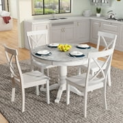 EUROCO 42 5-Piece Round Dining Table Set,Kitchen Table Set with Solid Wood Table and 4 Chairs for Dining Room,White
