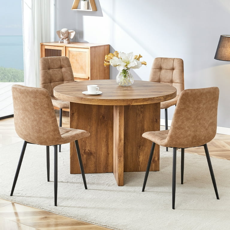 EUROCO 42 5 Piece Round Dining Table Set Modern Round Table and 4 Upholstered Chairs for Dining Room Kitchen Room Living Room Easy Assembly Walmart