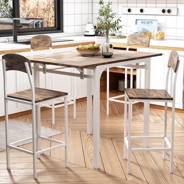 "EUROCO 42"" Counter Height Dining Set for 4, Drop Leaf, Wood Top ...