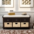 thumbnail image 1 of EUROCO 42" Rustic Storage Shoe Bench, Wood Bench with 3 Drawers and 3 Rattan Baskets for Living Room, Entryway, Espresso, 1 of 8