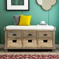 thumbnail image 1 of EUROCO 42" Rustic Storage Shoe Bench, Wood Bench with 3 Drawers and 3 Rattan Baskets for Living Room, White Washed, 1 of 8