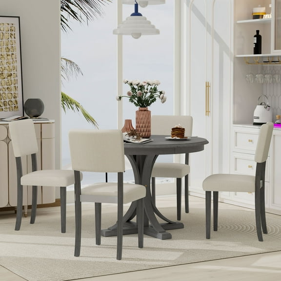 EUROCO 5 Piece Modern Acacia Wood Dining Table with Chair Dark Gray