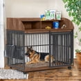 thumbnail image 1 of EUROCO 44" Heavy Duty Dog Crate,Wooden Dog Crate End Table with 4 Lockable Wheels,Sliding Barn Door and 2 Open Shelves,Furniture Style Large Dog Kennel Indoor for Large/Medium Dog,Brown, 1 of 7