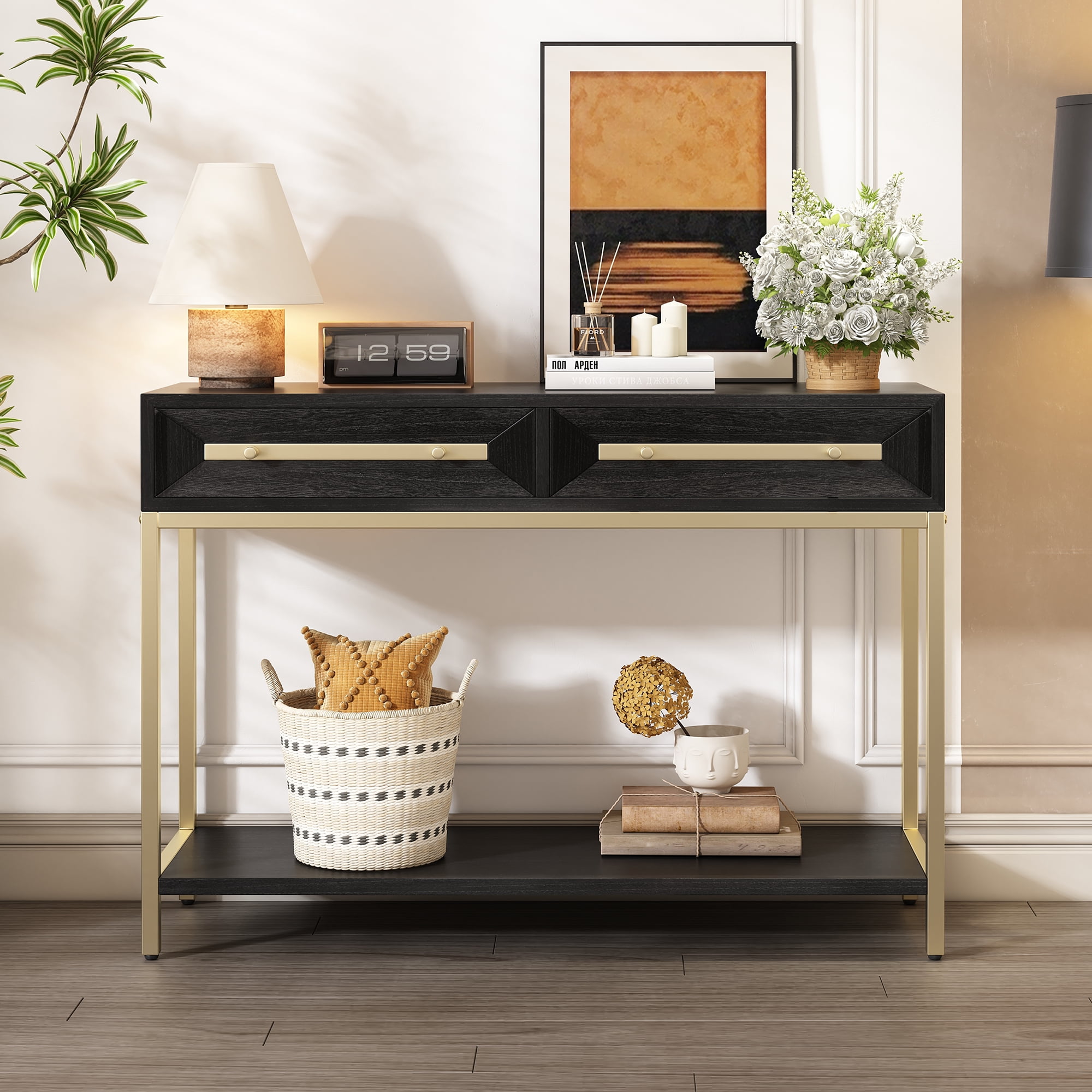 EUROCO Retro Hallway Table Sofa Table for Hallway,Living Room,Black