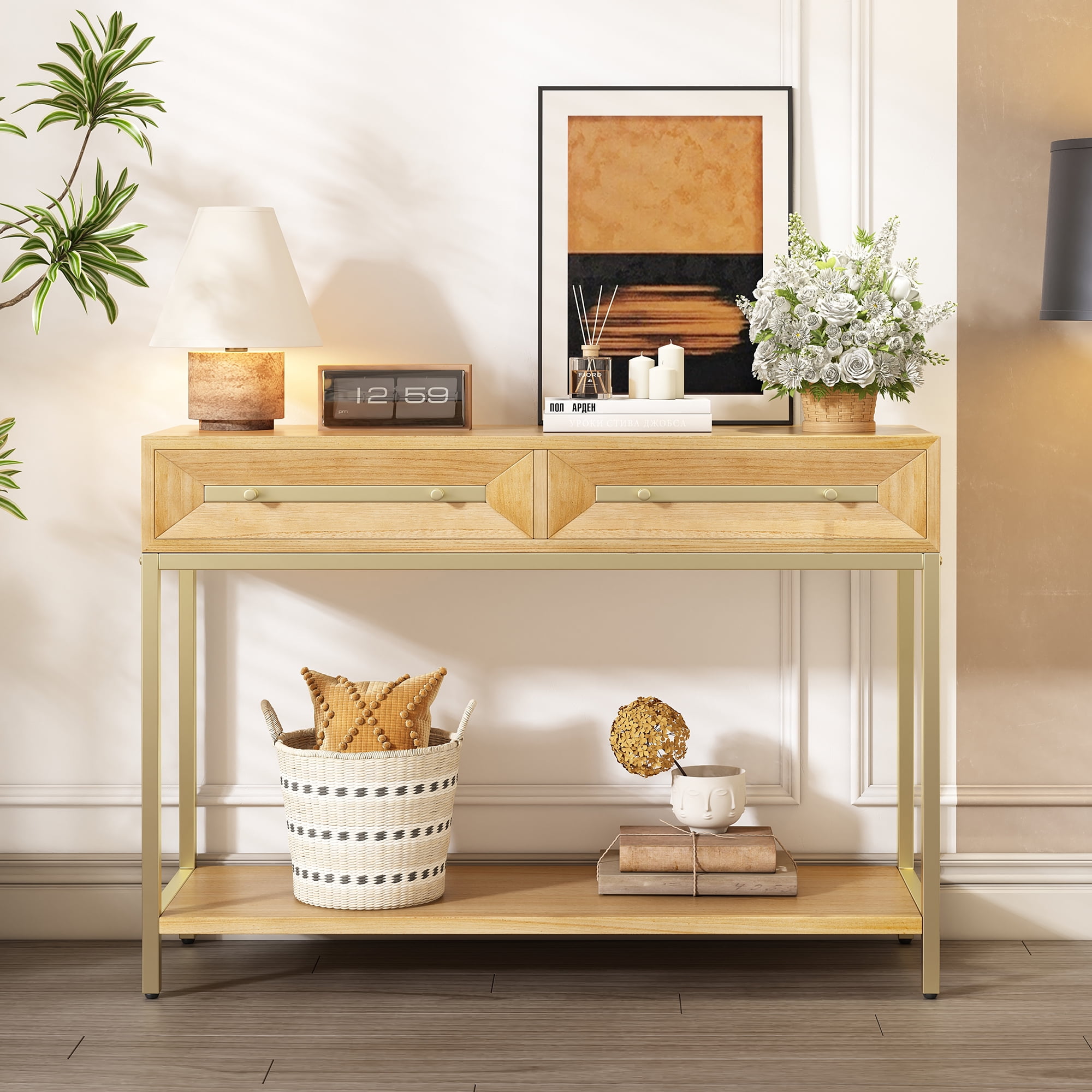 EUROCO Retro Hallway Table Sofa Table for Hallway,Living Room,Natural