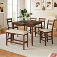 thumbnail image 1 of EUROCO 45"L 6-Pieces Small Place Dining Table Set for 6, Kitchen Dining Table with 2 Drawers, Counter Height Square Kitchen Set with Upholstered Chair and Bench, Walnut, 1 of 8