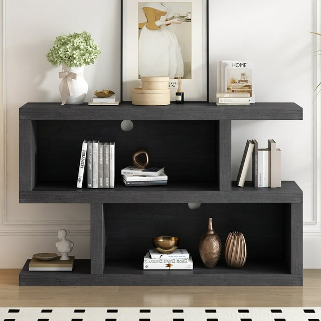 EUROCO 47.2" Long Console Table,Retro 3-Tier Sofa Table Entryway Table with Open Shelves,Narrow Wood Accent Table for Living Room/Hallway/Entrance/Foyer,Black