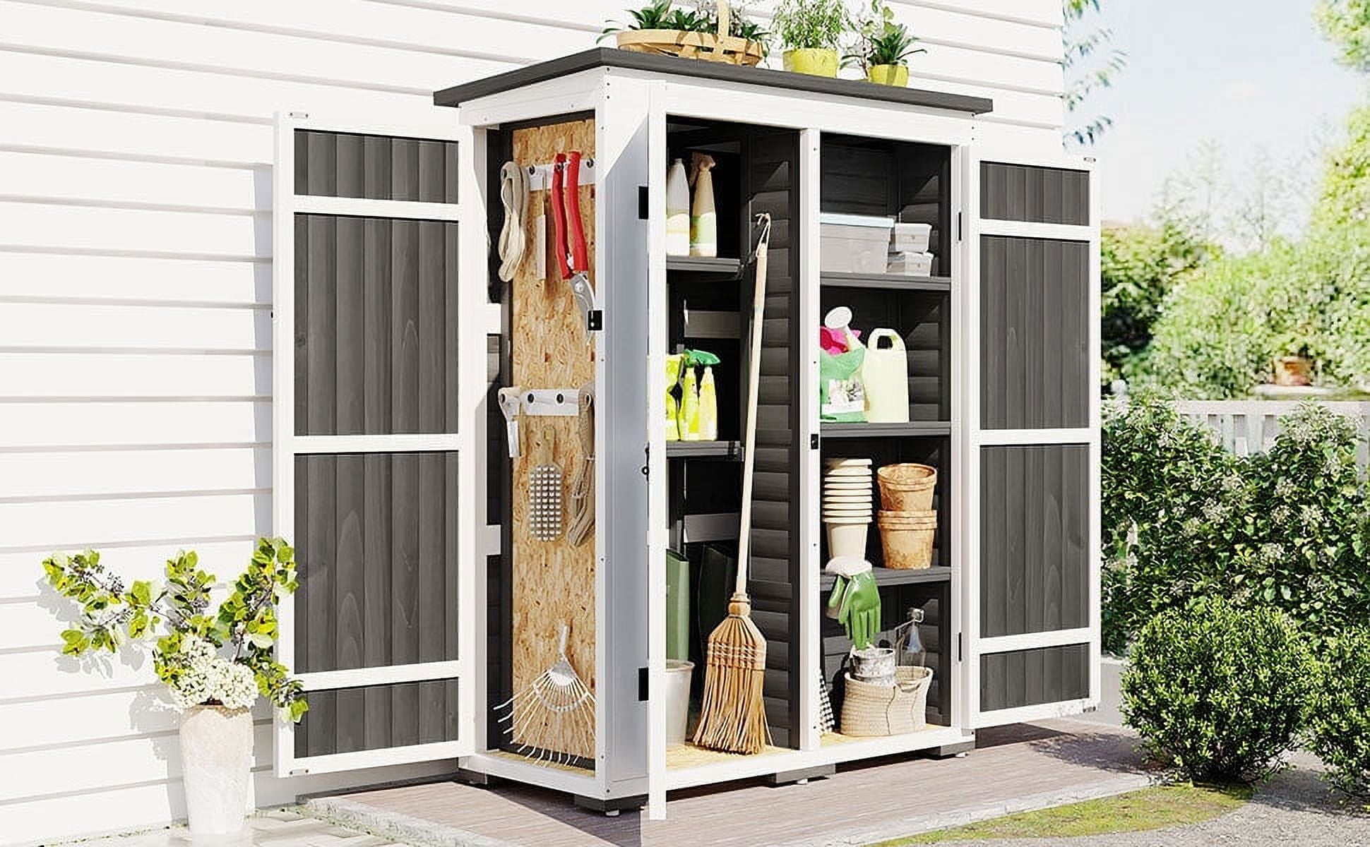 EUROCO 5.5' Wood Outdoor Storage Shed, Garden Tool Cabinet with