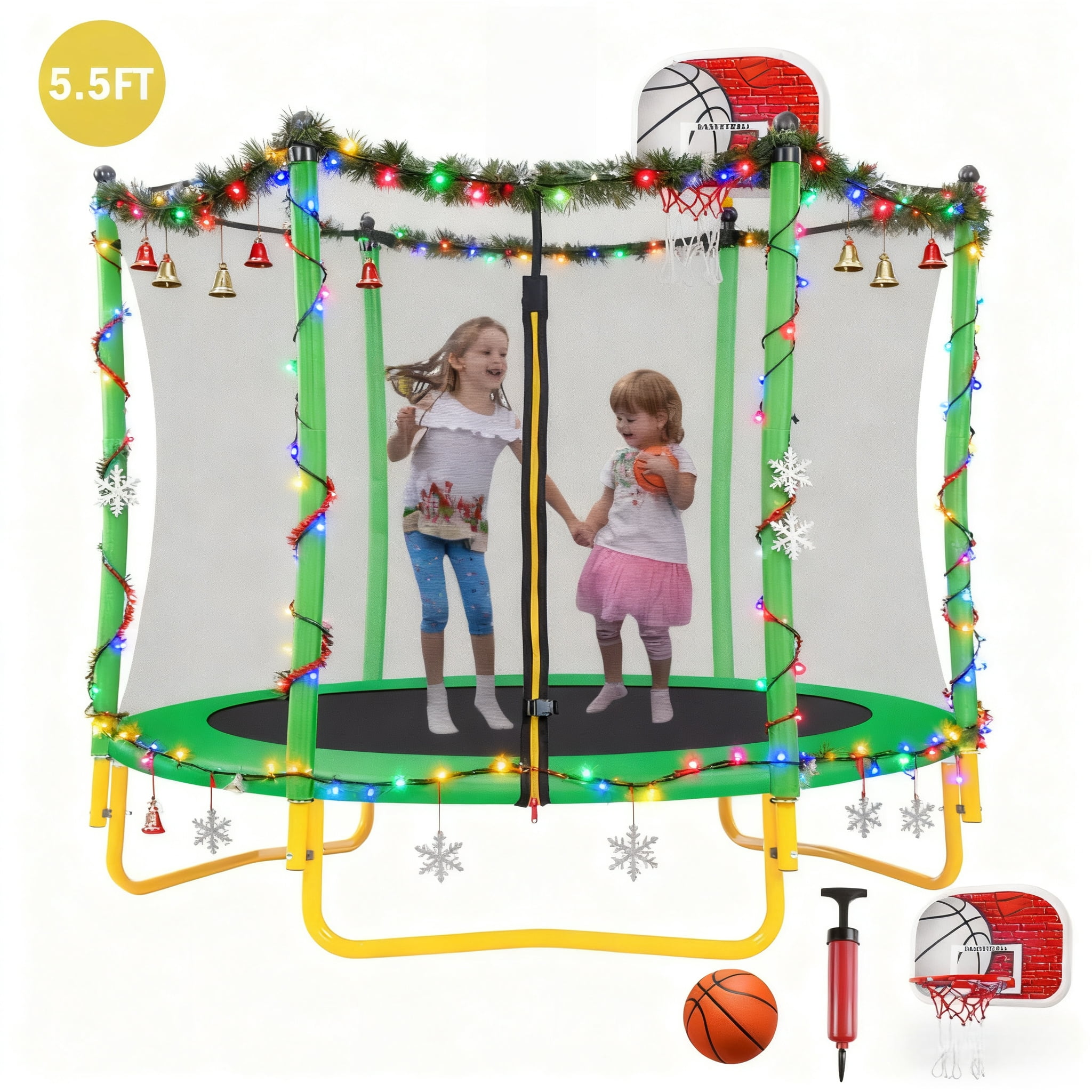 EUROCO 5.5FT Kids Trampoline with Basketball Hoop, Indoor & Outdoor Mini Toddler Trampoline with Enclosure Net, Easy to Assemble