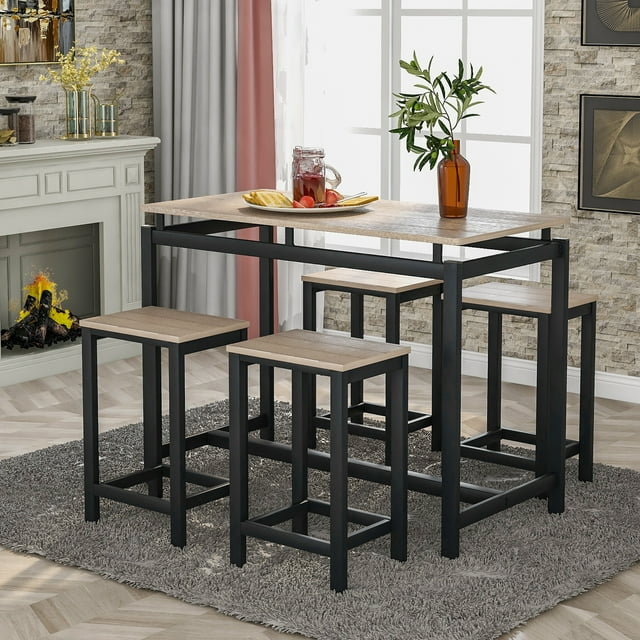 EUROCO 5 Piece Bar Table Set, Kitchen Counter Height Table with 4