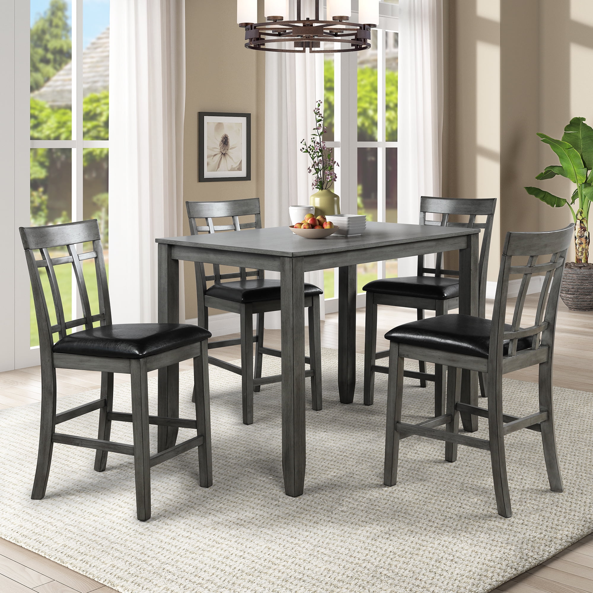 EUROCO 5 Piece Counter Height Dining Table Set for 4,45.5" Solid Wood