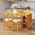 thumbnail image 1 of EUROCO 5 Piece Counter Height Dining Table Set for 4, 60" Bar Height Dining Set with 3-Tier Storage Shelves and 4 Upholstered Dining Chairs,Dining Room Table Set for Small Place Apartment Kitchen, 1 of 10