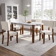 thumbnail image 1 of EUROCO 5-Piece Dining Table Set for 4, 46.5'' Faux Marble Style Table with 4 Upholstered Chairs and Solid Wood Frame,Kitchen Table Set for Home Living Dining Room, Off White, 1 of 9