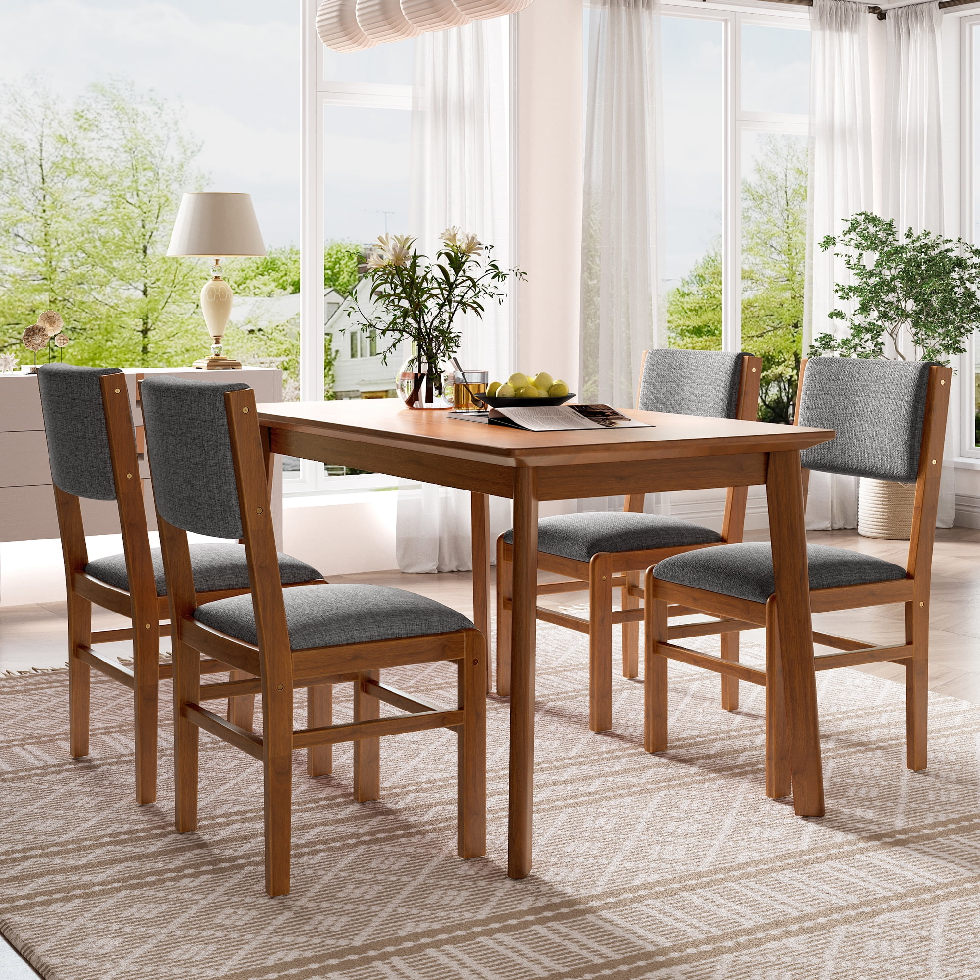 EUROCO 5-Piece Dining Table Set for 4,Mid Century Modern Kitchen Table ...