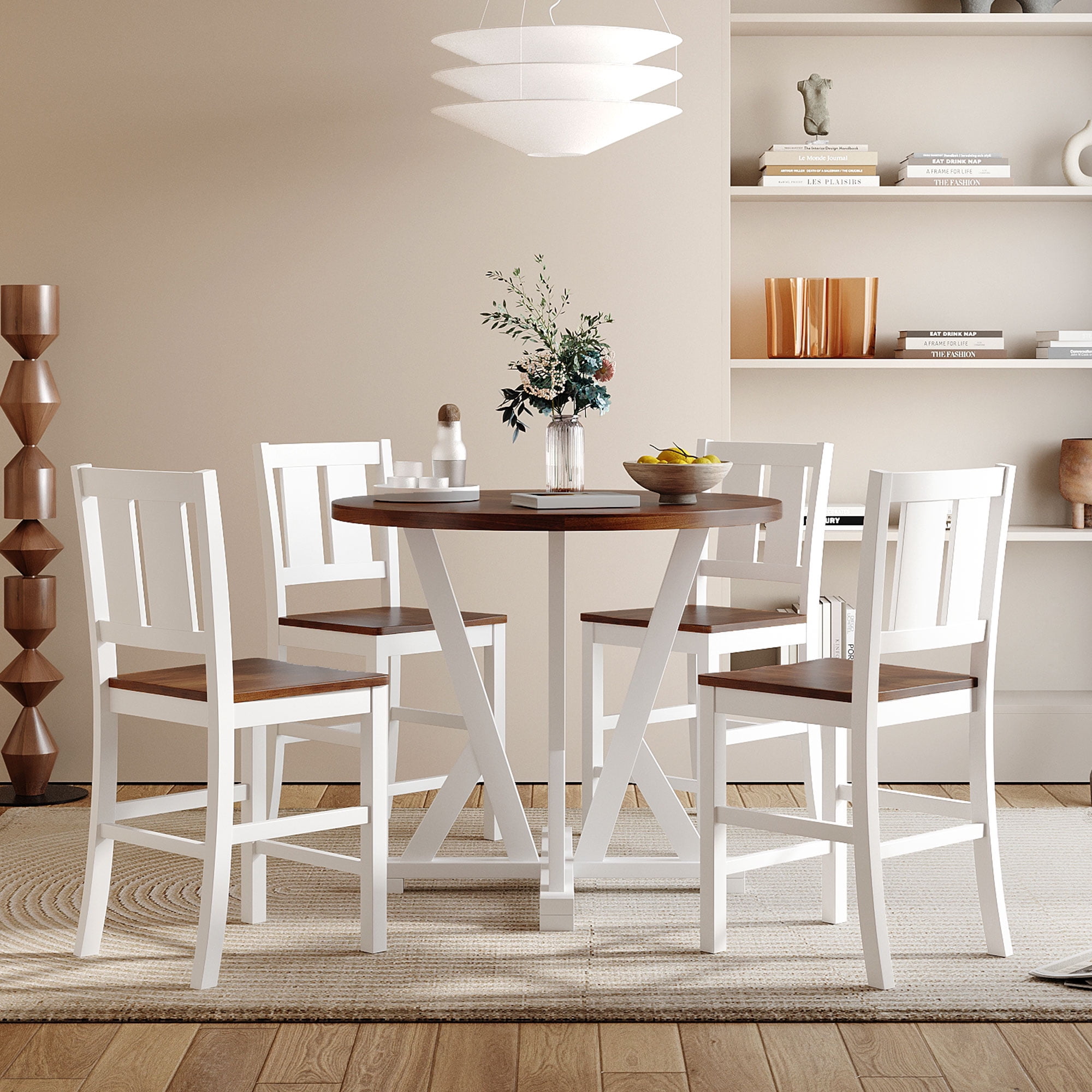 EUROCO 5Piece Round Kitchen Dining Table Set, 35.8"H Counter Height