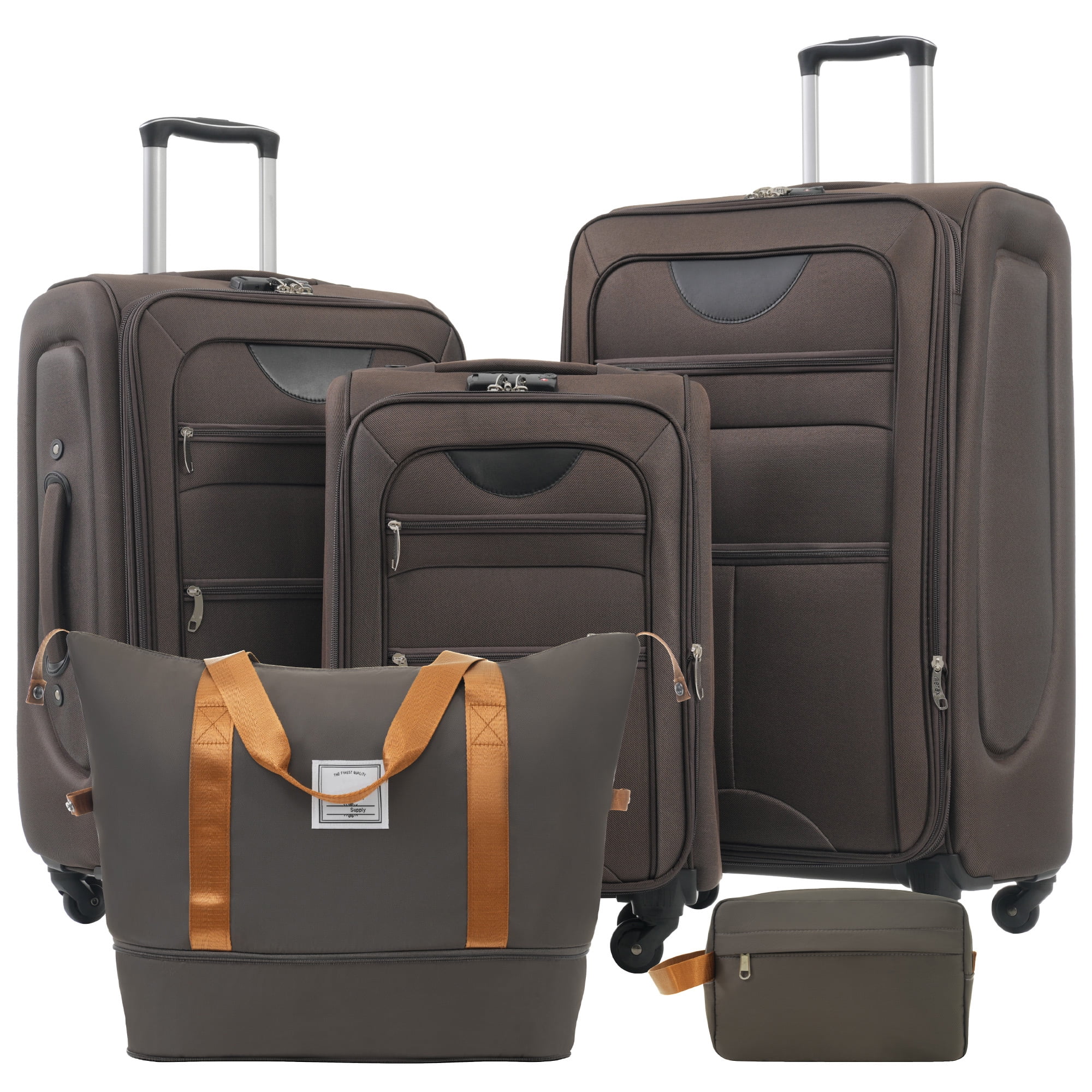 EUROCO 5 Piece Softside Luggage Set,Expandable Suitcase Set with Duffel Bag,TSA Lock and Spinner Wheels,Lightweight Suitcase for Men Women,Brown