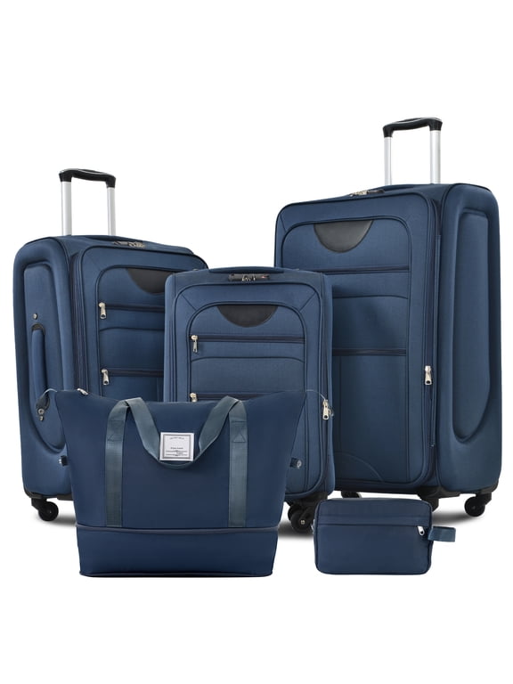 5 Piece Softside Luggage Set,Expandable Suitcase Set with Duffel Bag,TSA Lock and Spinner Wheels,Lightweight Suitcase for Men Women,Dark Blue