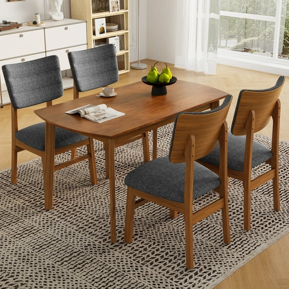 EUROCO 5-Piece Solid Wood Dining Table Set for 4,Farmhouse Modern Kitchen Table & 4 Chairs Set for Home,Kitchen, Apartment,Space-Saving,Brown