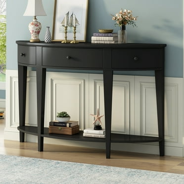 EUROCO 51.1" Console Table Sofa Table for Entryway with 3 Drawers and Storage Shelf for Living Room Hallway Foyer Office, Black