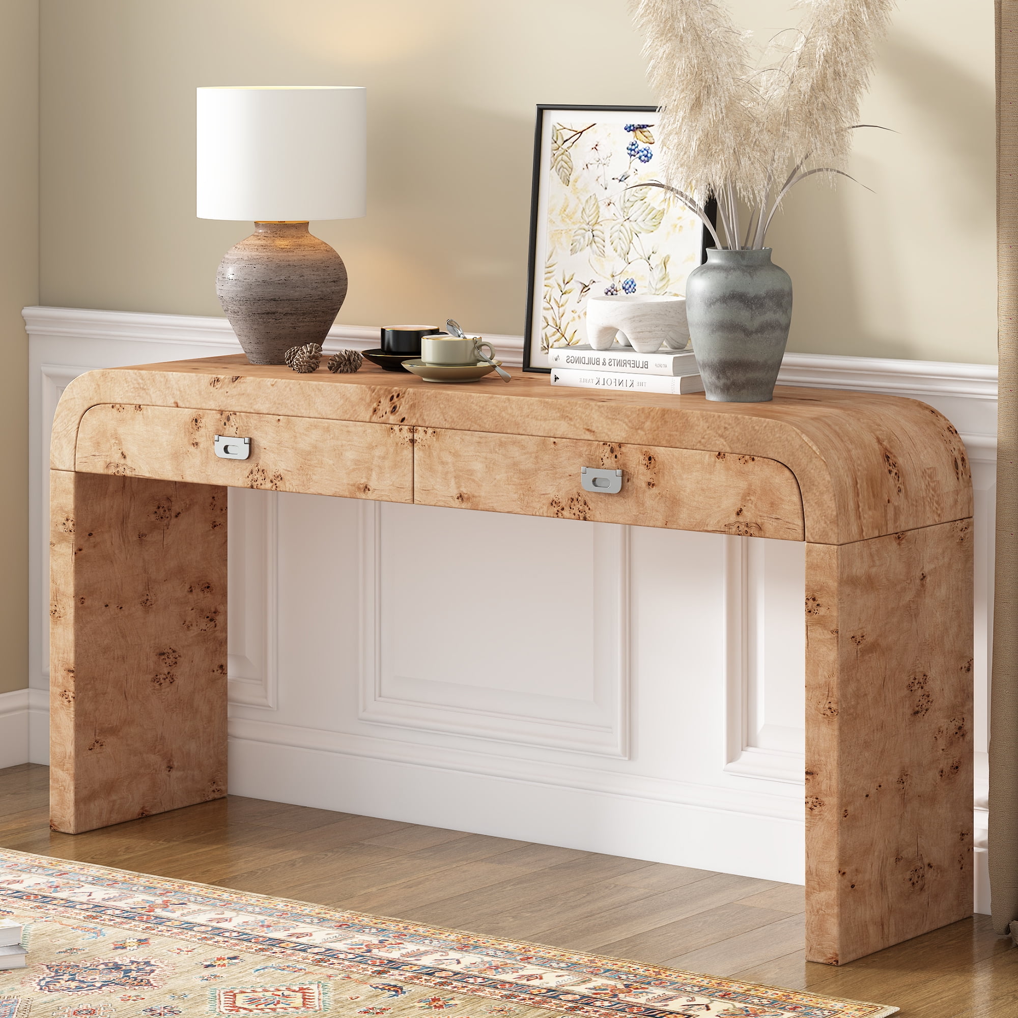 EUROCO Entryway Console Table - Burl Wood Veneer - 3 Drawers - Walmart.com