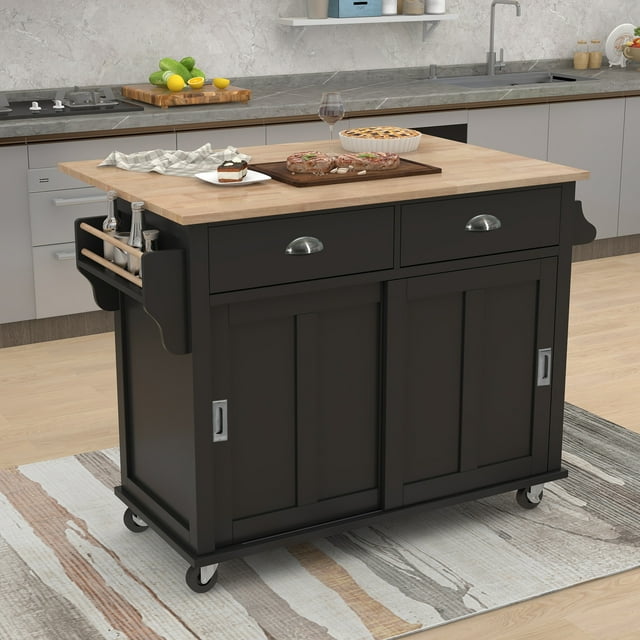 EUROCO 52.2" Kitchen islands Cart with Storage on Wheels, Kitchen Cart