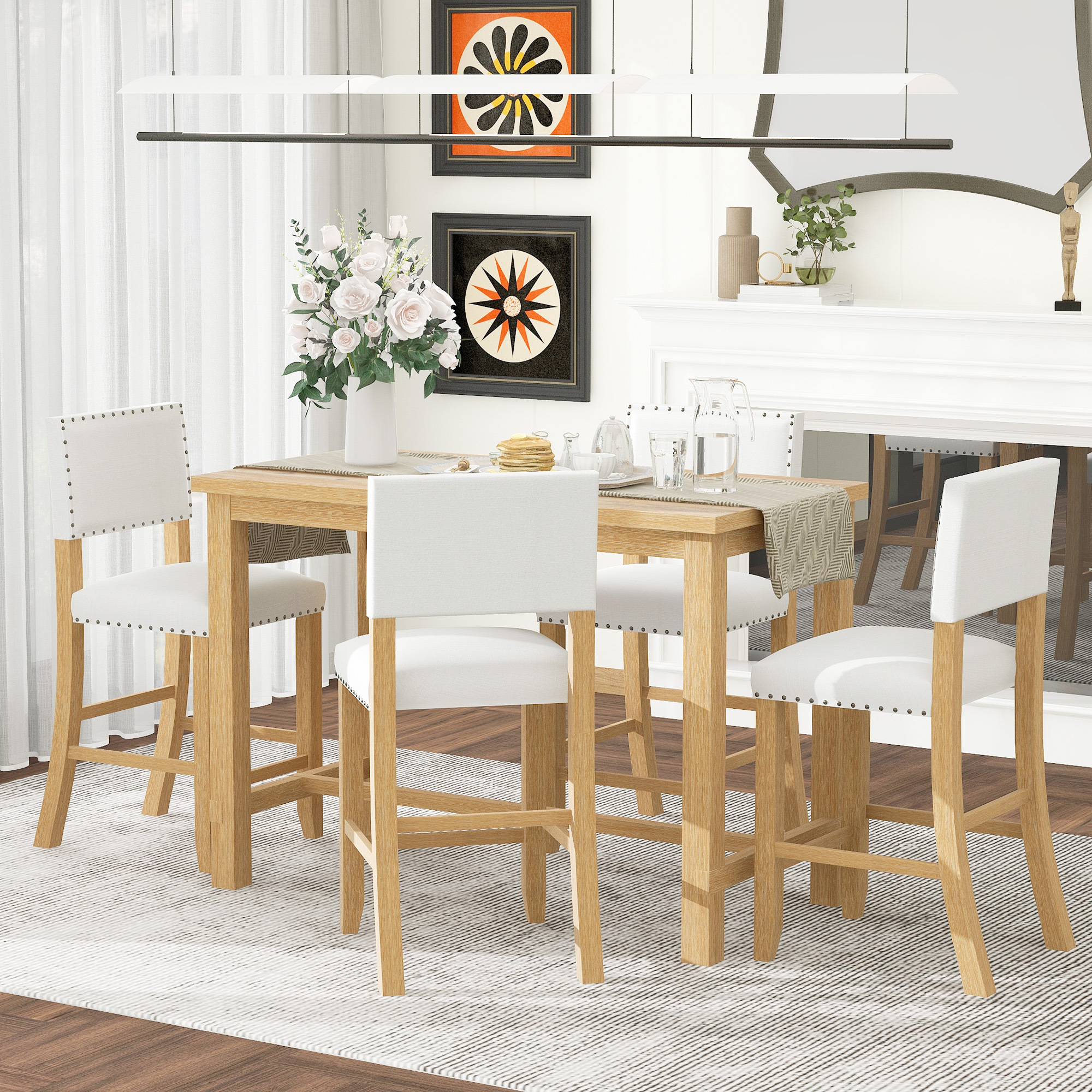 Euroco 5 Piece Dining Table Set  for 4, 52" Counter Height Table Set with 4 Chairs  for Small Space
