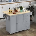 thumbnail image 1 of EUROCO 52.7" Kitchen islands with Storage on Wheels,Solid Wood Kitchen islands with Drop Leaf Breakfast Bar,2 Doors,3 Drawers, Spice Rack and Towel Rack,Grey Blue, 1 of 8