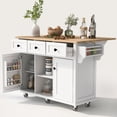 "EUROCO 53.1"" White Kitchen Island Cart with Storage, Rubber Wood Drop Leaf, 3 Drawers, 5 ...