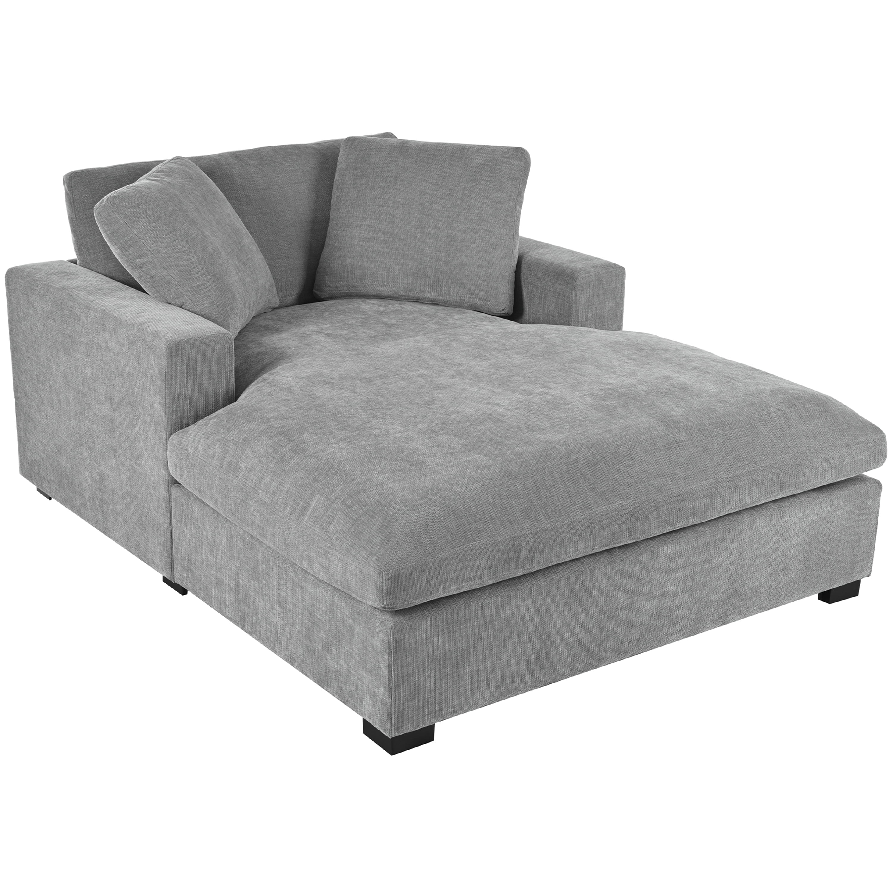 EUROCO 53.5"W Oversized Chaise Lounge Indoor,Corduroy Upholstered Sofa Bed with Throw Pillows , Armrests and Solid Wood Legs, Sleeper Chair- Plush Chair Bed for Living Room,Gray