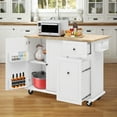 thumbnail image 1 of EUROCO 53.9" Longer Rolling Kitchen Island with Drop Leaf,Kitchen cart with Storage, Rubber wood Countertop, 2 Soft-Closing Doors ,Storage Rack and New-Designed 3-Tier Pull Out Cabinet,White, 1 of 11