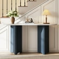 thumbnail image 1 of EUROCO 53.9" Narrow Console Table,Wood Entryway Table Rustic Sofa Table with Curved Legs and Oval Faux Marble Top for Entrance and Living Room,Navy, 1 of 7