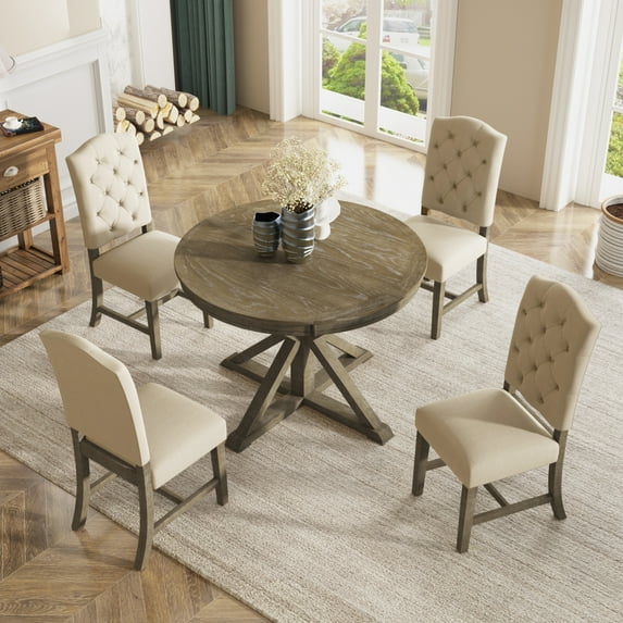 Euroco 5 Piece Retro Rubber Wood Extendable Dining Table with Chair Natural Wood Wash