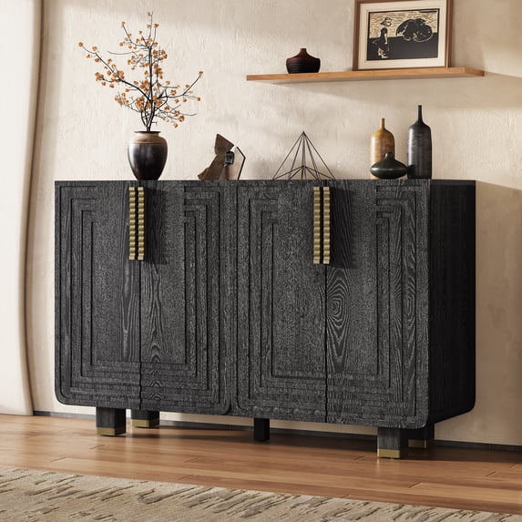 EUROCO 54" Buffet Cabinet Sideboard with Storage,Retro Accent Table with Adjustable Shelves for Kitchen,Living Room,Entryway,Black