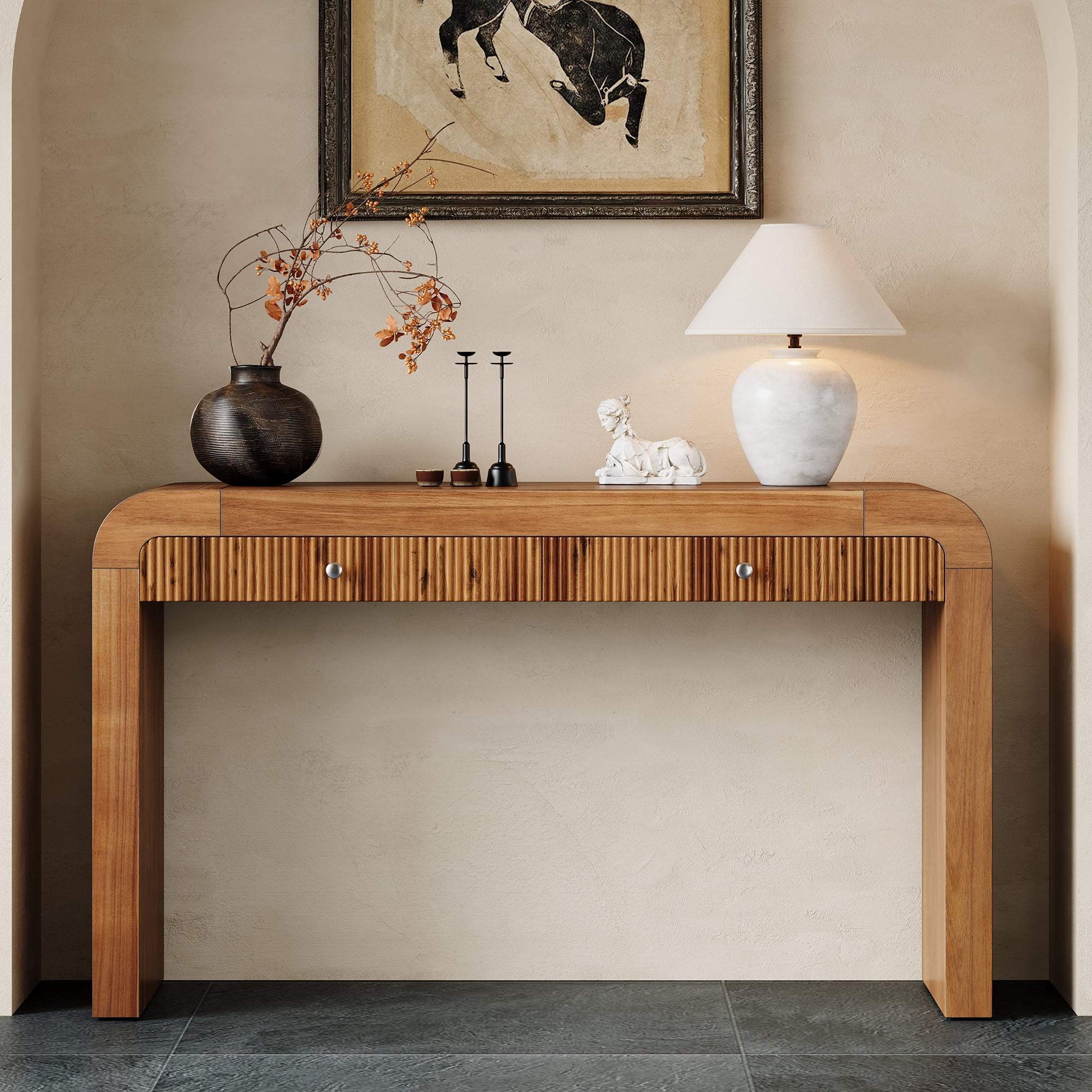 EUROCO 54" Long Console Table,Rustic Entryway Table with 2 Drawers,Wood Sofa Table Behind Couch Accent Table for Hallway & Living Room,Brown